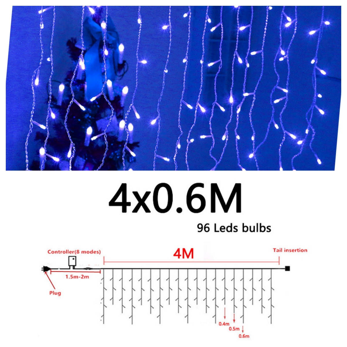 Outdoor LED 4x0,6m lichtslinger voor terras kerstverlichting Fairy String Gordijn licht straat bruiloft tuindecoratie: RGB