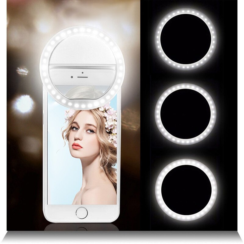 Makeup spejl til telefon selfie ring lys med 36 led lamper bærbar multifunktion telefon lys med tre lysstyrke niveauer