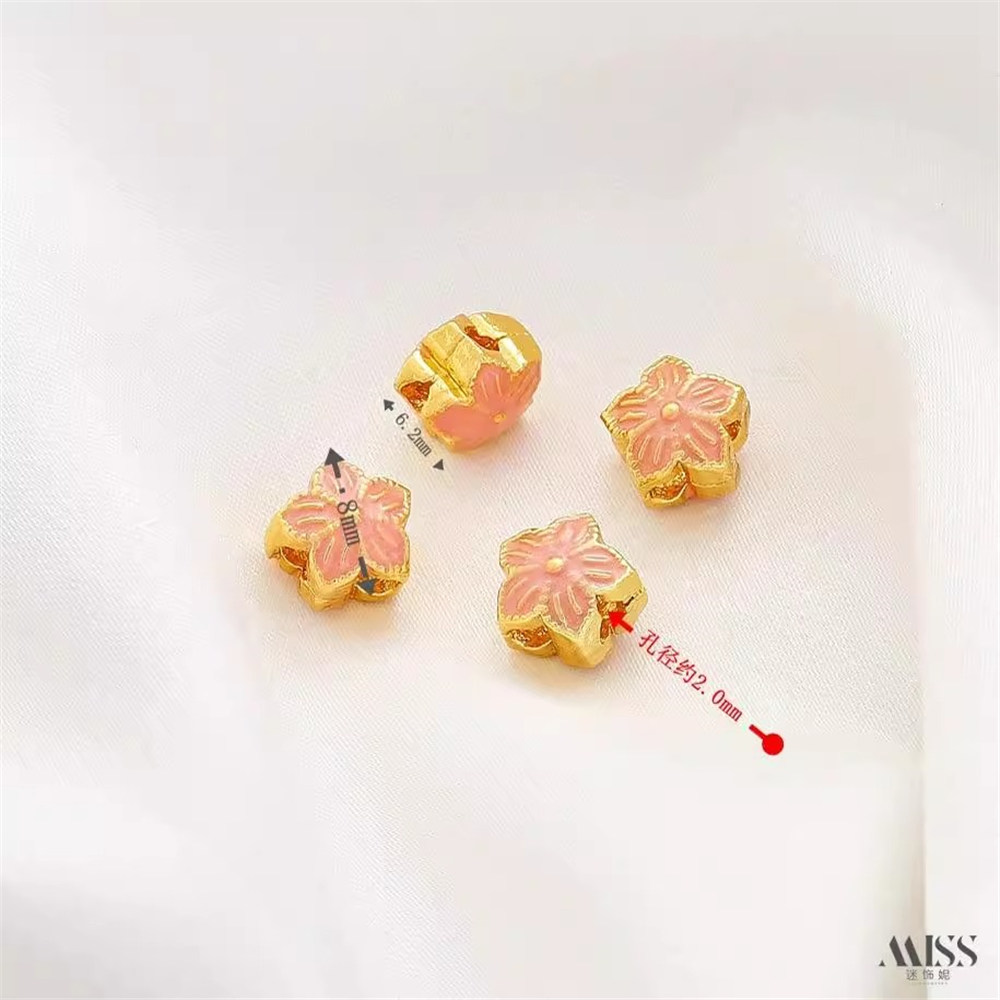 Strong Color Retention Rouge Pink Jingtai Blue Lotus Blessing Peach Blossom Bead Diy Bracelet Necklace String Jewelry Accessorie: Imitation Rhodium Plated