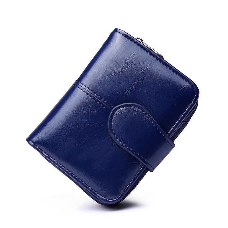 Short Wallet Female Waxed Leather Retro Coin Purse Hasp Coin Bag Student Wallet: Navy blue