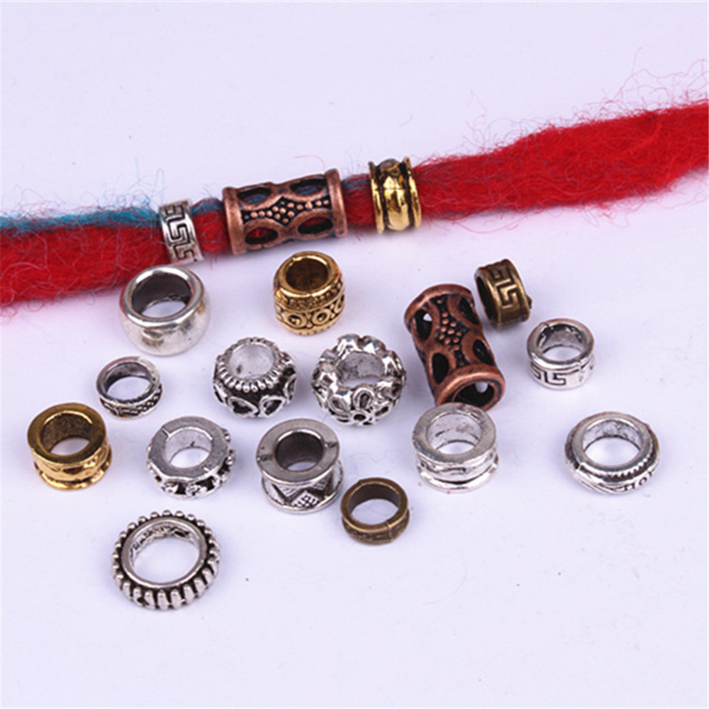 10Stck retro Silber Metall Haar flechten Furcht Dreadlock Bart Perlen Ringe Rohr ca 6mm Innen See Schmuck 15 stil