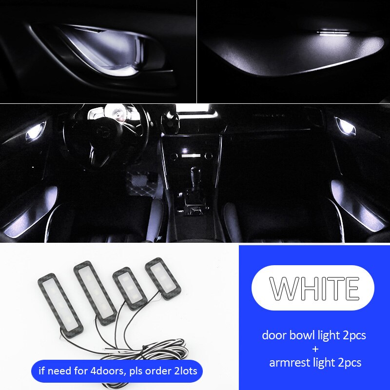 4PCS Ambient Light Car Interior Inner Door Bowl Handle Armrest Light Atmosphere Light For Mercedes Benz W204 W205 W211 W212 W221: white