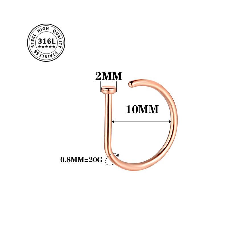 Aro de tornillo para nariz de 20G, aro hipoalergénico de acero inoxidable en forma de D, joyería para Piercing para nariz para mujeres y hombres: Bronce antiguo plateado