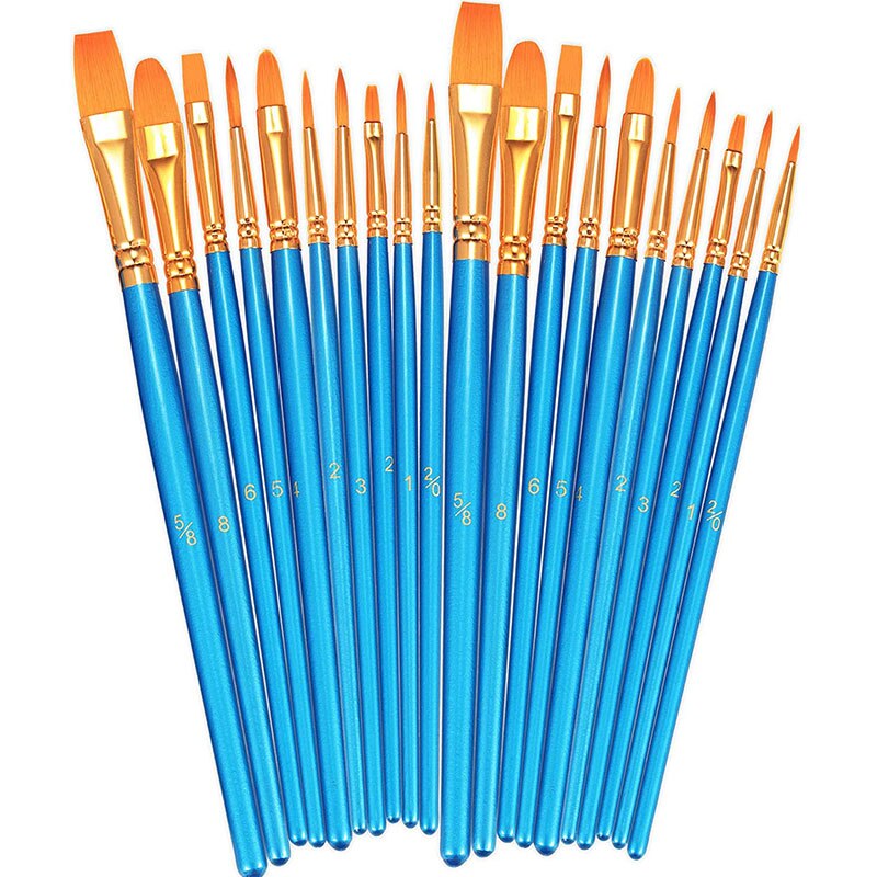 20Pcs Blue Penselen Set Ronde Spitse Tip Penselen Nylon Haar Kunstenaar Acryl Penselen Voor Acryl Olie Aquarel: Default Title