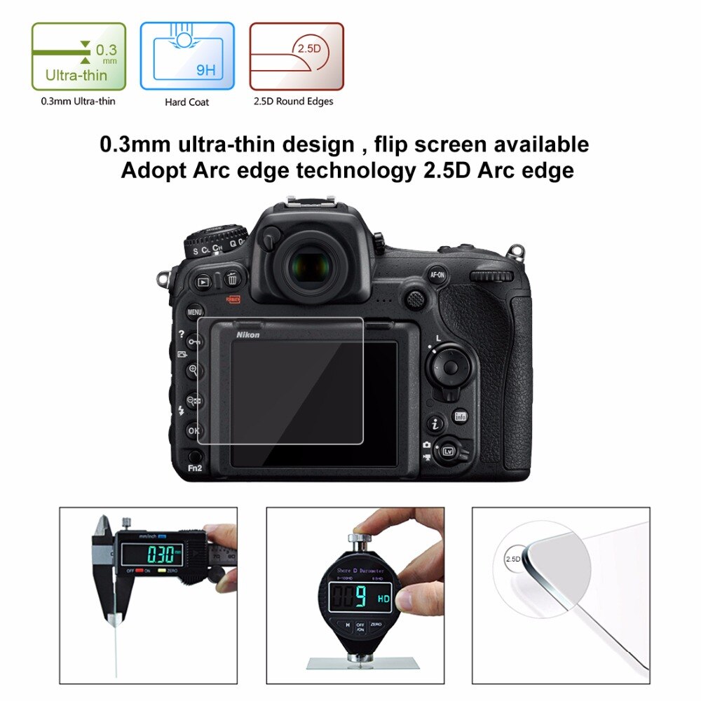 2.5d gebogen rand 9h oppervlaktehardheid gehard glas screenprotector voor nikon  d500 d600 d610 d7100 d7200 d750 d800 d810