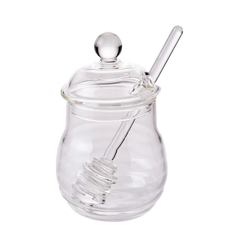 Honey Jar with Dipper and Lid Glass Beehive Honey Pot for Home Kitchen Storage