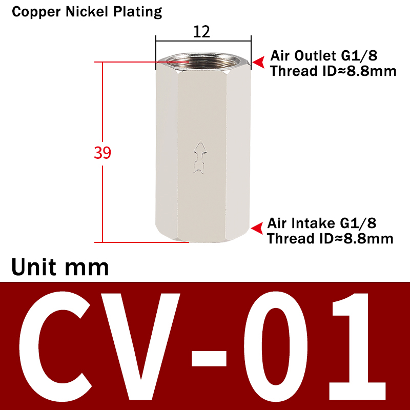 Ka -06 ka-08 ka-10 ka-15 luft tilbakeslagsventil i aluminium pneumatisk tilbakeslagsventil kobberforniklet enveisventil cv -01 02 03 04: Gul / 1/8 "