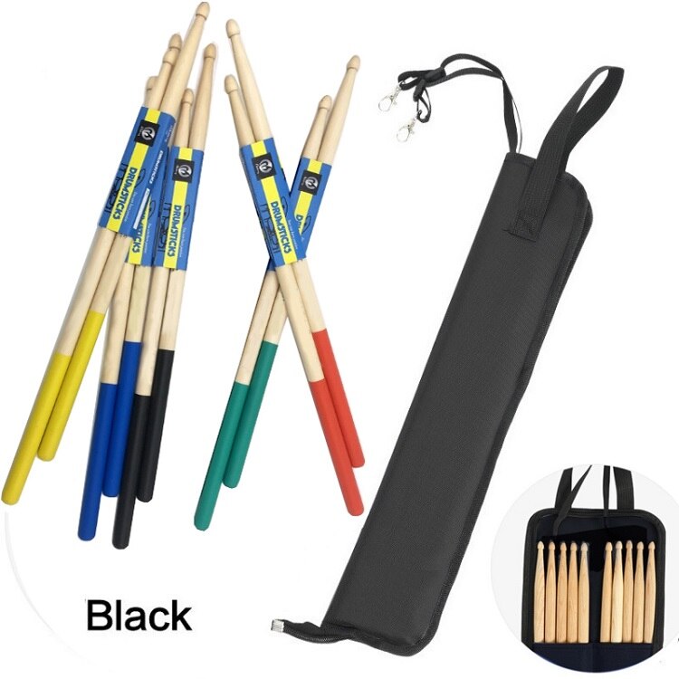 5 Pair Maple Wood Drum Sticks 5A Wood Tip Student Drum Sticks In Color Red / Yellow / Green/ Blue with Bag Waterproof Oxford: Light Grey