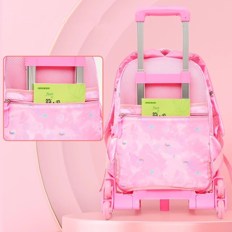 Mochila escolar ortopédica con ruedas para niño, morral impermeable para estudiante de primaria, morral de viaje para chicas adolescentes, mochilas escolares con ruedas