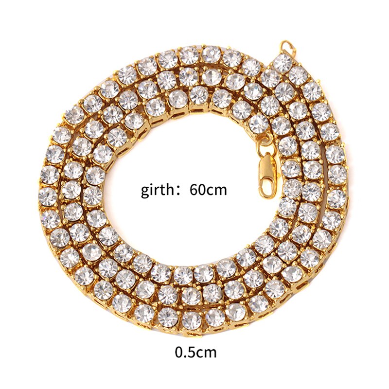 1 Row Necklaces Luxury Brand Hip Hop Bling Gold Color Bling Iced Out Tennis Chain Men Women Chain Jewelry