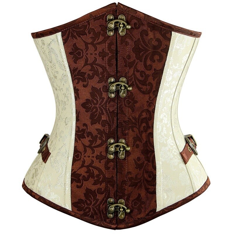 Gothic Steampunk Tummy Corset Shape Waist Trained Bustier Retro Lace Up Floral Jacquard Underbust Corsets For Women: S