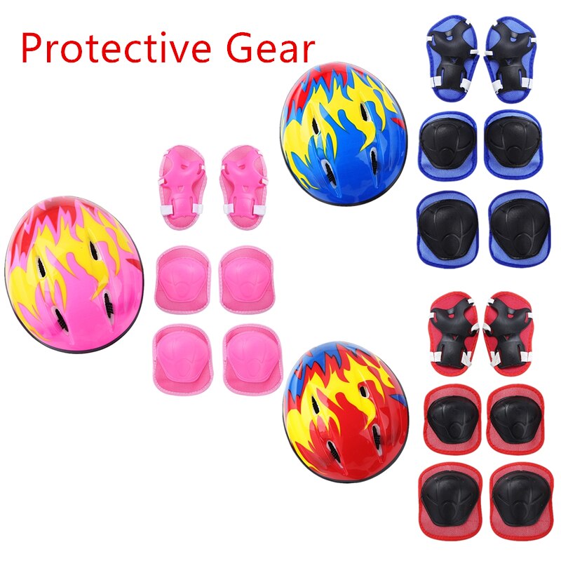 7Stck Sport Schutz Getriebe Outfit freundlicher skaten Radfahren draussen Sport Helm Knie Handgelenk Schutz Ellenbogen Pad Alle-runde schutz einstellen