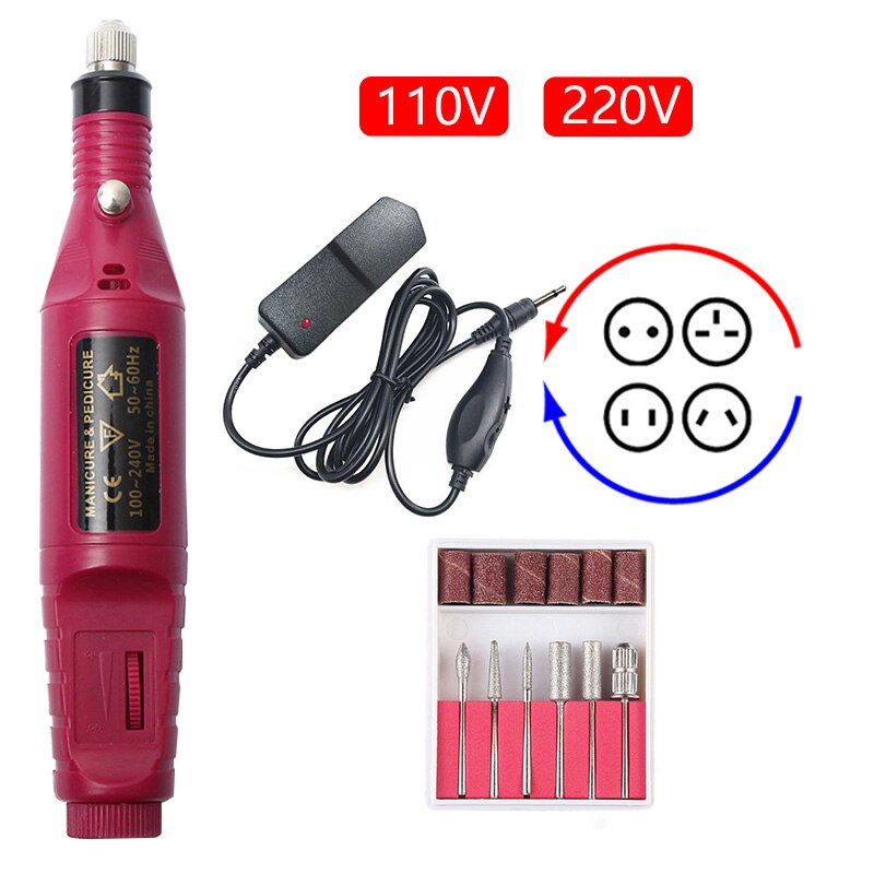 20000RPM Electric Nail Drill Machine Manicure Pedicure Drill Set Left Hand Nail Salon Drill Machine Nail Drill Polishing Machine: 20000 2 Way Red