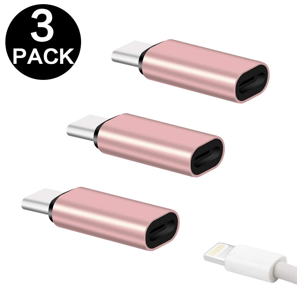 3PCS Metal Usb Type C To Lightning Adapter for Samsung Galaxy S9 S10 S20 Plus IPhone 11 Pro Max X 7 8 USBC To Ios Jack Converter: Rose Gold