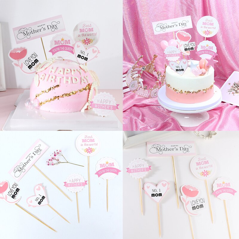 DIY Mother's Day Cake Topper kit Flowers Pink Circle Cake Topper Kit Kids For Mother Birthday Party Cake Decorations