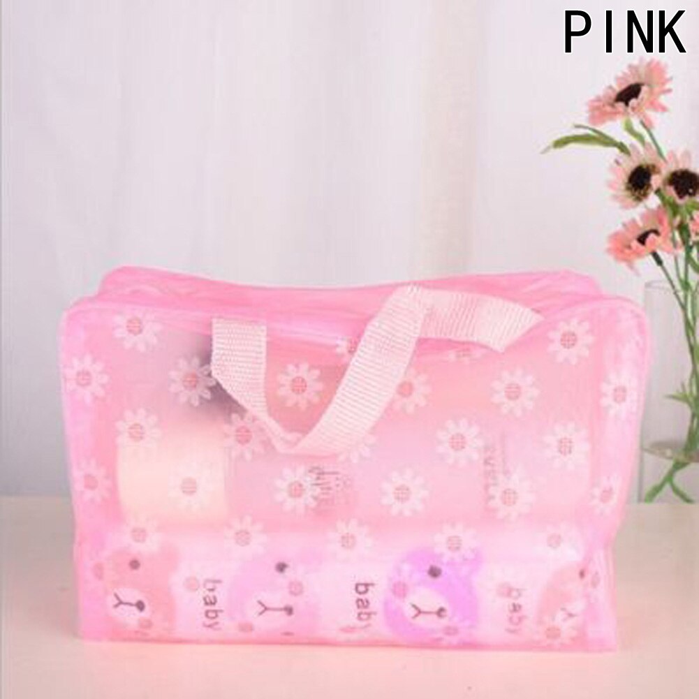 Waterproof PVC Makeup Cosmetics Bags Clear Transparent Travel Storage Box Wash Bathing Make Up Bag: pink