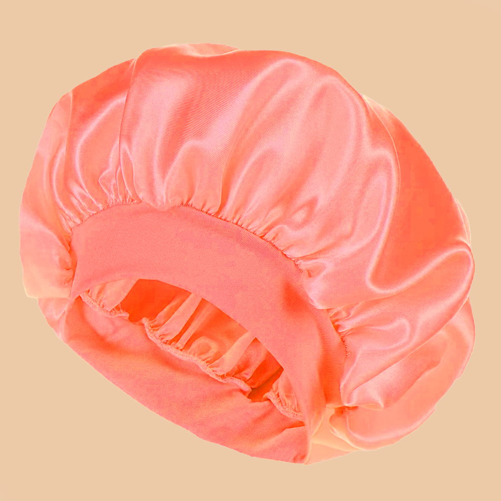 1 Stück einfarbige Duschhaube aus Satin- mit breiter Krempe für Damen, geeignet für Höhle täglichen Gebrauch, Seidenhaube, Satinhaube