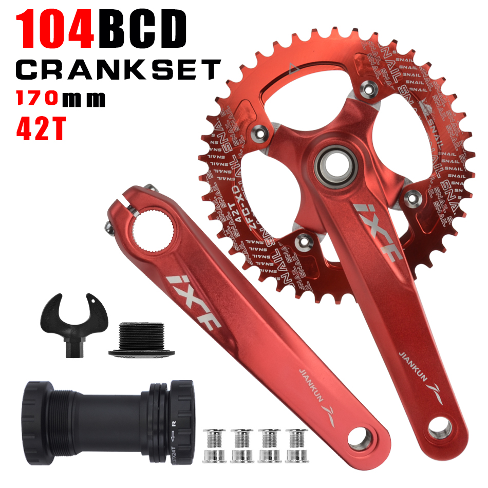 IXF MTB bike crankset bicycle hollow integrated crank modified single disc 104BCD 32 34 36 38 40 42T crankset bottom bracke: Orange
