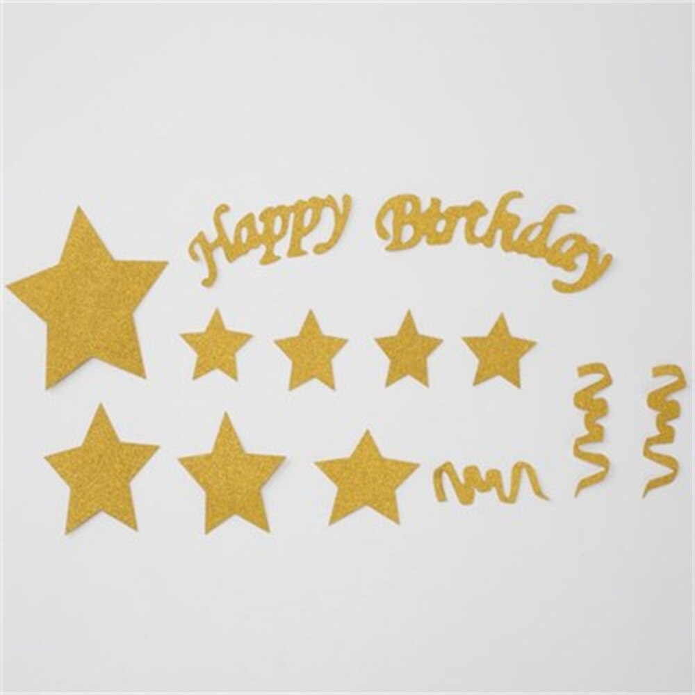 1 Set Happy Birthday Cake Toppers Black Gold Stars DIY Cake Flag Wedding Birthday Party Cake Decoration plug-in toppers