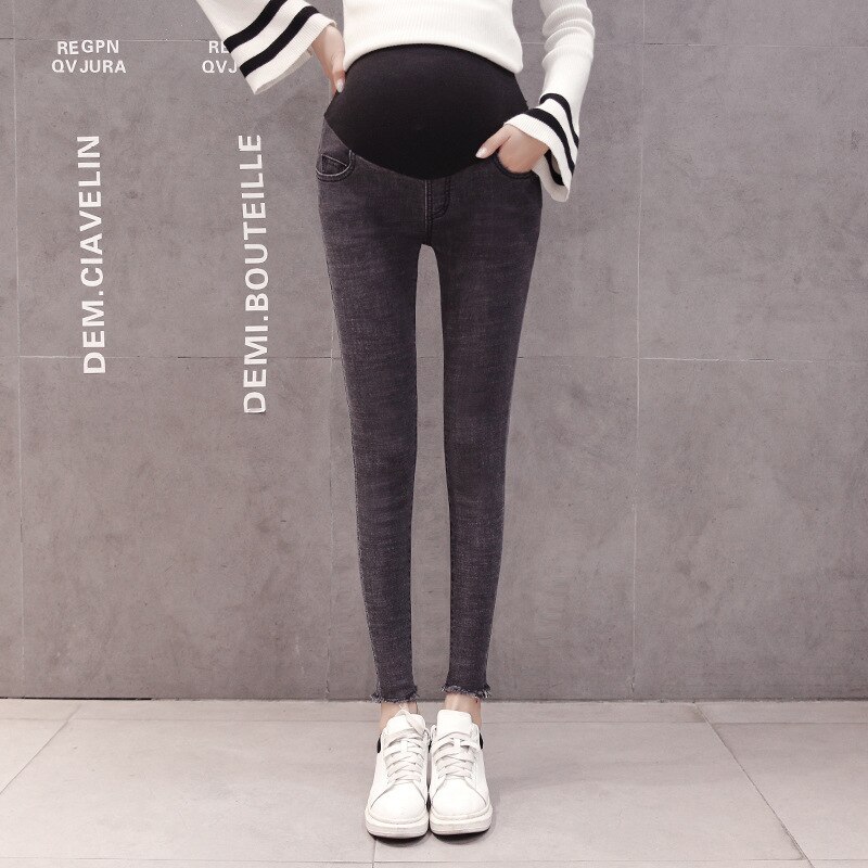 Calça jeans maternidade de 9/10 comprimento, jeans elástico, lavado, moda verão, roupa lápis para mulheres grávidas, calças para gravidez
