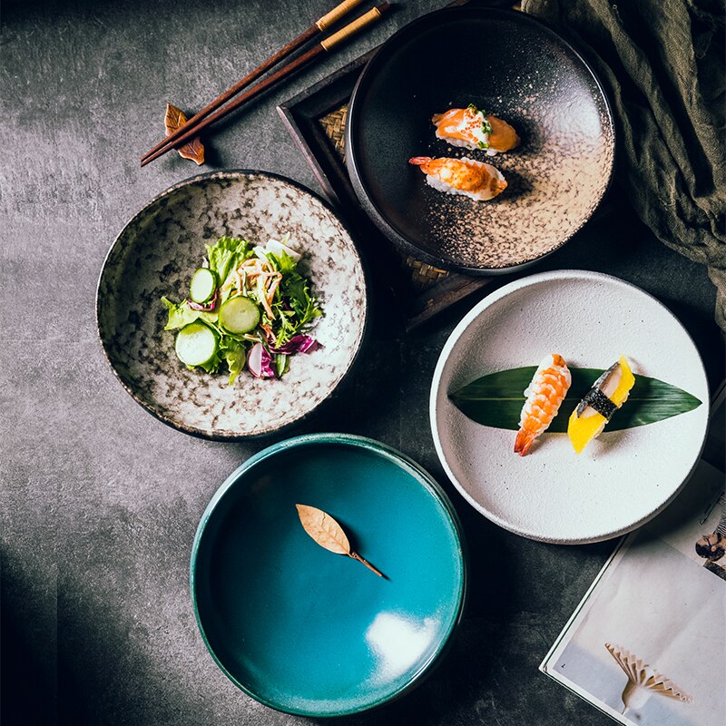 Japanese Art White Thick Edge Ceramic Western Steak Plate Restaurant Hotel High-end Tableware Household 8-inch Salad Sushi Plate