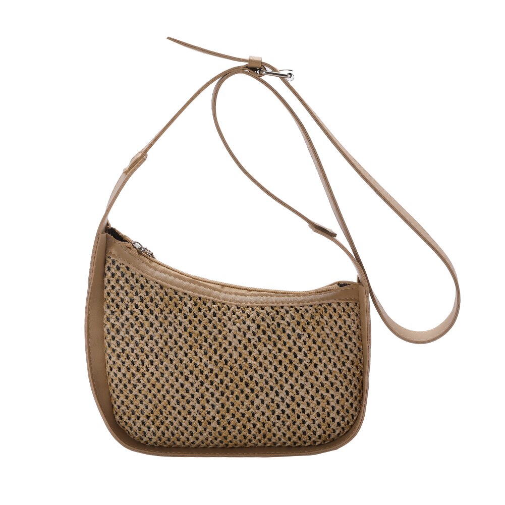 Kleine gewebte hobo-umhängetasche für damen, lässige handtasche für strandurlaub, crossbody-tasche: Kamel