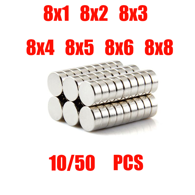 10/50 Uds imán de neodimio 8x3 8x5 8x8 N35 NdFeB imanes redondos súper potentes disco magnético permanente Ultra fuerte 8x2 8x4 8x6