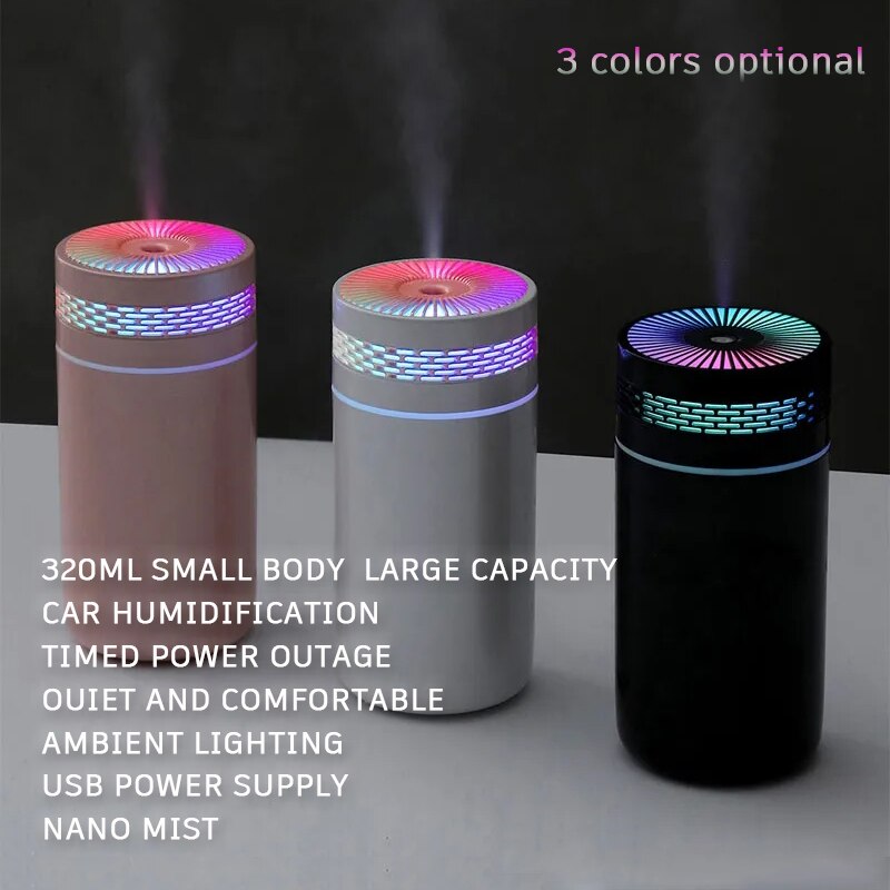 Humidificador de aire portátil para coche, minihumidificador de niebla con luz LED, alimentado por USB, difusor de aceite esencial para dormitorio y viaje, 250ML