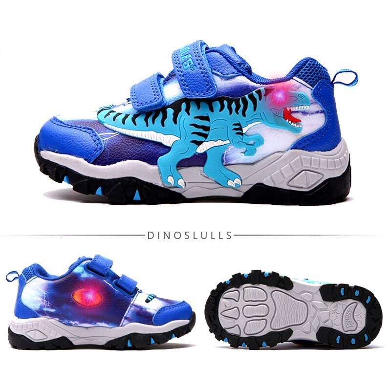 Dinoskulls enfants chaussures en cuir automne nouveaux garçons t-rex LED brillant sport baskets enfant écoles en plein air chaussures décontractées: blue-four LED / 12,5