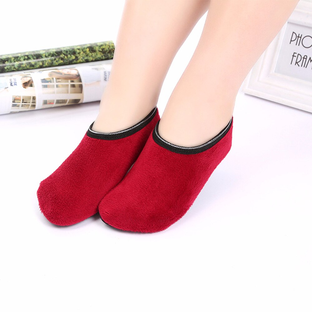 1Pair Kids Girls Socks Winter Floor Socks Velvet Indoor Short Anti-skid Boat Socks Solid Color Warm Sock Slippers носки: red-L