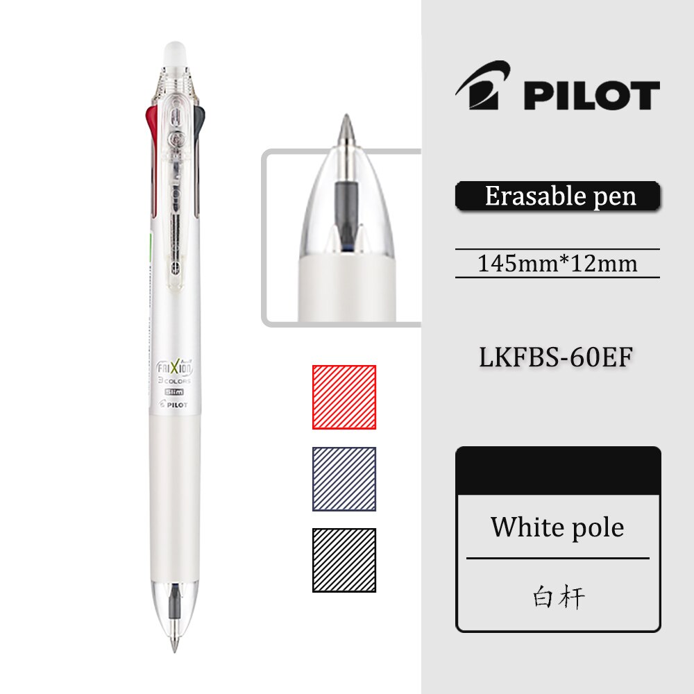 1 stk pilot frixion sletbar multifunktions pen lkfb -60ef pres gel pen tre-i-en termisk sletbar friktions pen 0.38/0.5mm: Hvid 0.5mm
