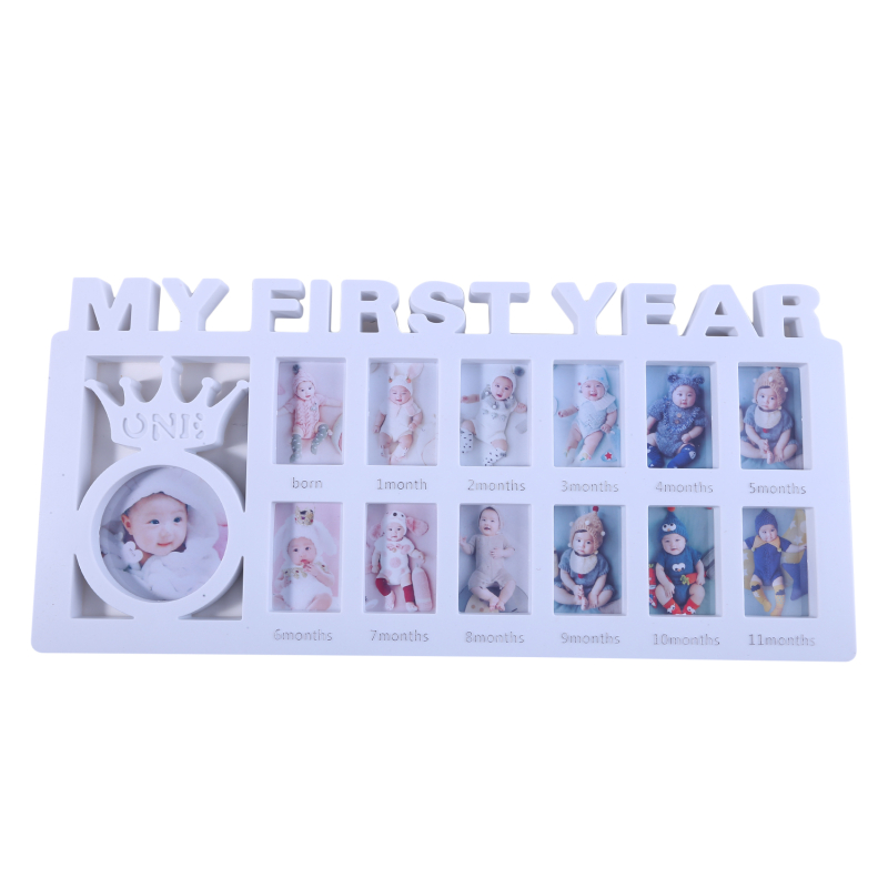 1pc Säugling Ich bin ersten Jahr Bilderrahmen 12 Monate Baby Meilenstein Foto rahmen & mein erstes Jahr Bilder zeigen wachsende Erinnerung Dekor: Weiß