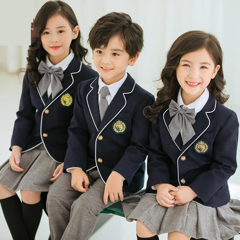 Barn brittisk skoluniform pojkar flickor kavaj grå kjol shorts barn dagis uniform grundskolekläder set