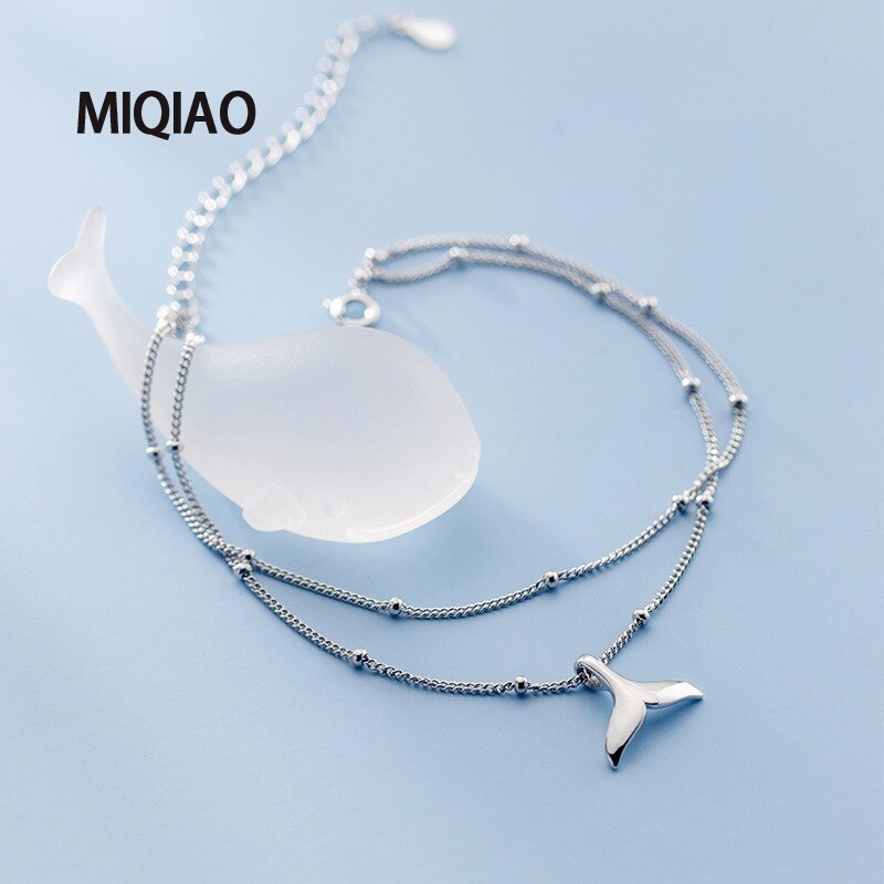 MIQIAO 925 Sterling Silver Whale Tail Anklet Chain Women Simple Delicate Girl Double Foot Ornament Bracelet On The Leg For Lady