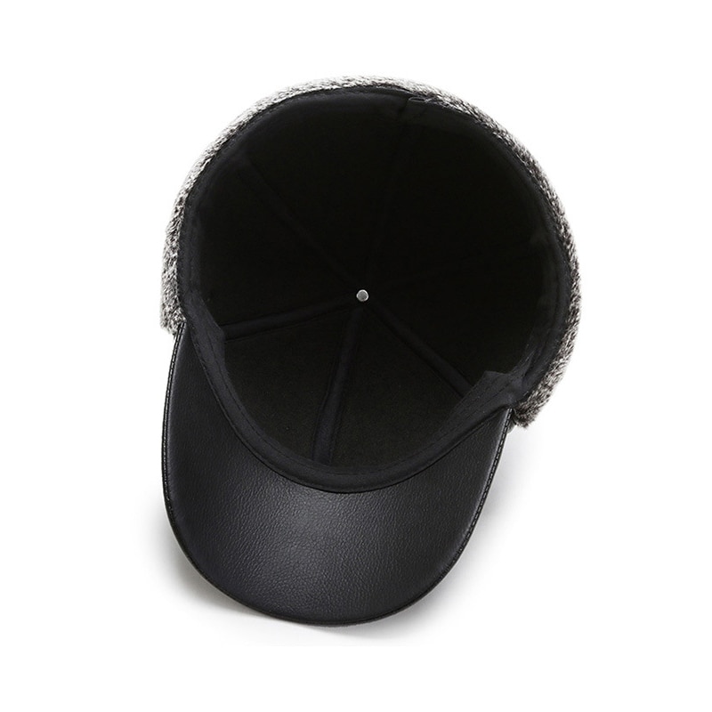 Gorra de béisbol gruesa para hombre, gorro de béisbol de algodón Pu con protección para los oídos, sombreros de terciopelo para mantener el calor, para personas mayores de mediana edad, , Otoño e Invierno