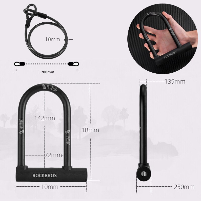 ROCKBROS-candado para bicicleta eléctrica, candado de estilo chino en forma de U, candado antirrobo, juego de cables para bicicleta de montaña y carretera, accesorios