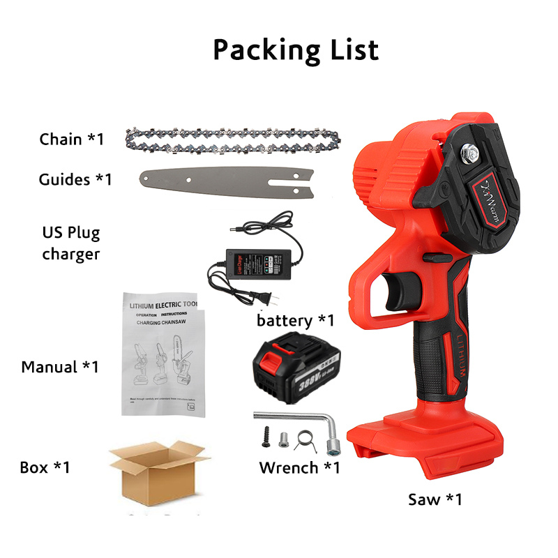 3000W 6Inch 388V Cordless Electric Chain Saw With 2Pc Battery Woodworking Cutter Pruning ChainSaw Garden Logging Saw Power Tools