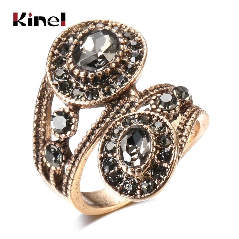 Kinel Boho Etnische Bruid Bruiloft Kristal Ring Antiek Goud Kleur Big Zirkonia Steen Ringen Voor Vrouwen Vintage Bruiloft Sieraden