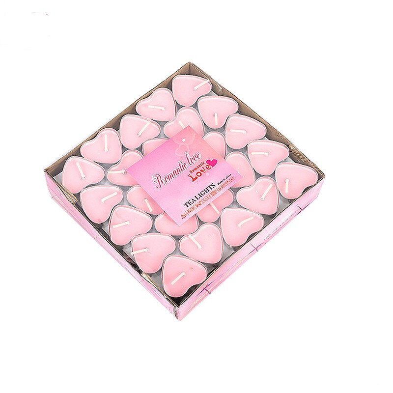 Tanabata – bougies en cire de thé pour anniversaire, 50 pièces, en vrac, coque en aluminium, sans fumée, parfumée en forme de cœur: Pink