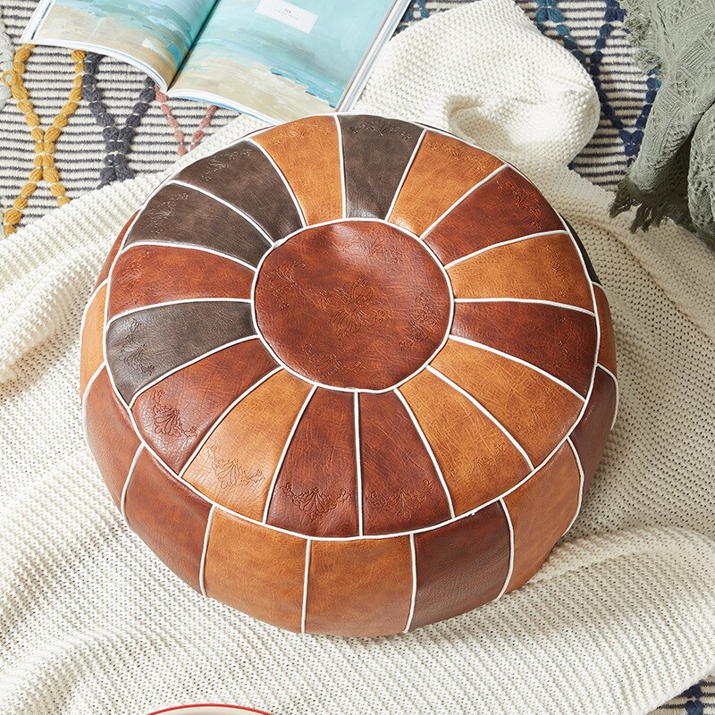 Moroccan PU Leather Pouf Embroider Craft Hassock Ottoman Footstool Round Large 50*50*30cm Artificial Leather Unstuffed Cushion: 3