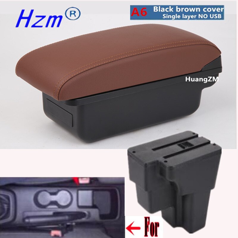For KIA RIO Armrest For Europe South America Retrofit parts Car Armrest box Center Storage car accessories USB: A6 Black brown cover
