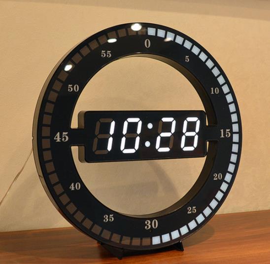 Mute Hanging Wall Clock Black Circle Automatically Adjust Brightness Digital Led Display Desktop Table Clock