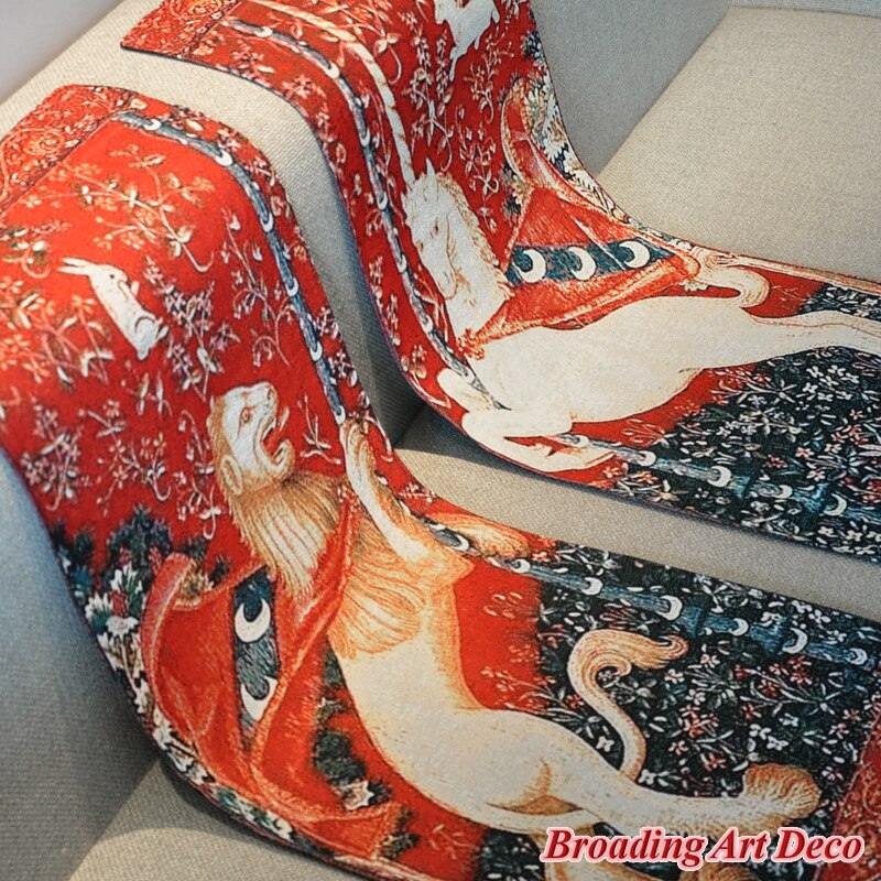 Pair of Unicorn &amp; Lion Medieval Art Tapestry Wall Hanging Jacquard Woven Home Decoration Polyester Wall Tapestries Size 98x76cm