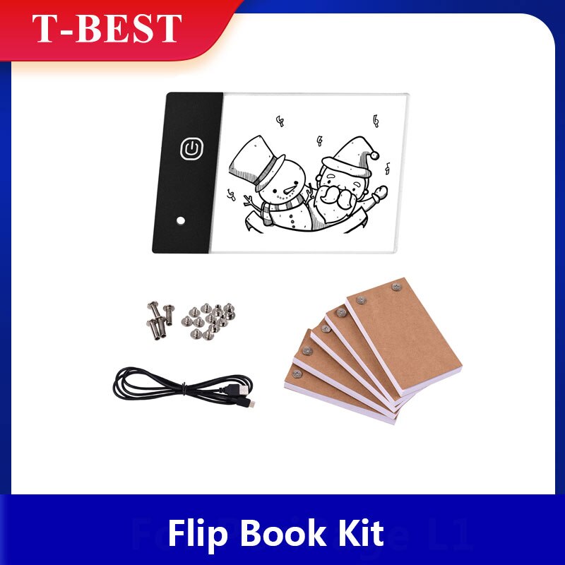 Flip Book Kit with Mini LED Light Pad Hole 3 Level Brightness Control Light Box 300 Sheets Animation Paper Flipbook