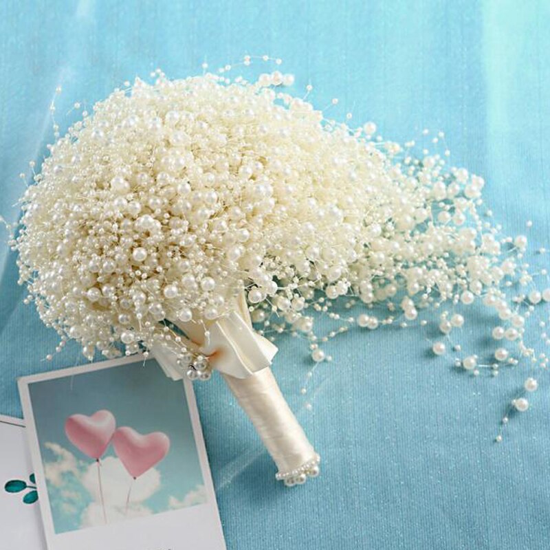 SexeMara Wedding Bouquet Handmade Waterfull Bride Bouquet Wedding Flower Bridal Bouquet Full Pearls Ivory&amp;white Bouquet