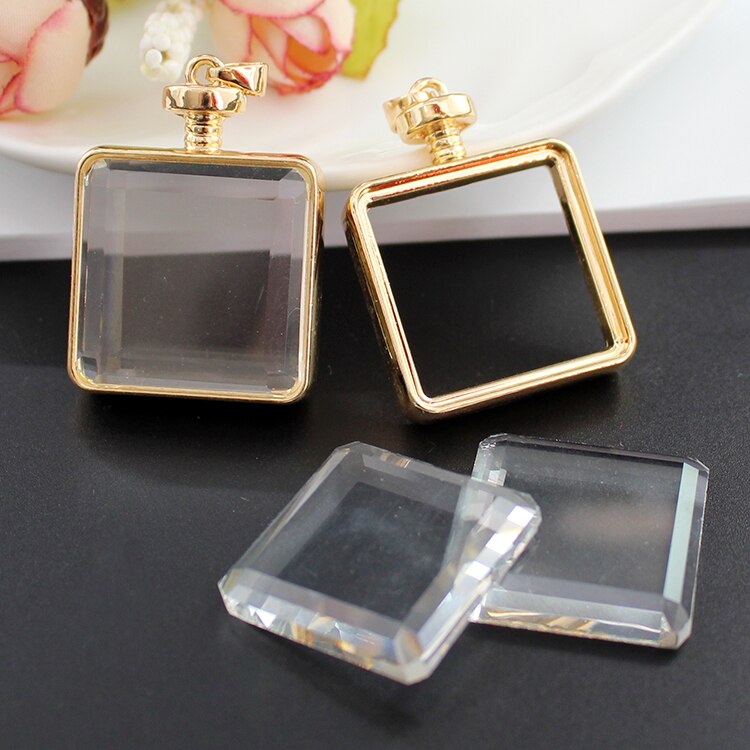 2PCS Medaillon Basis Einstellung Fit Mit 25mm Glas Cabochon Anhänger Diy Schmuck Finden Medaillon Halskette Anhänger: Square Gold