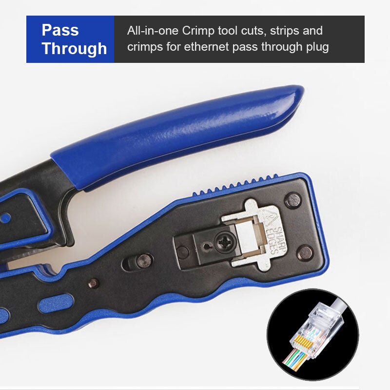 Zoerax  rj45 pass through crimper tool, ethernet crimper ez network crimping tool wire stripper cutter för cat 6a cat 5
