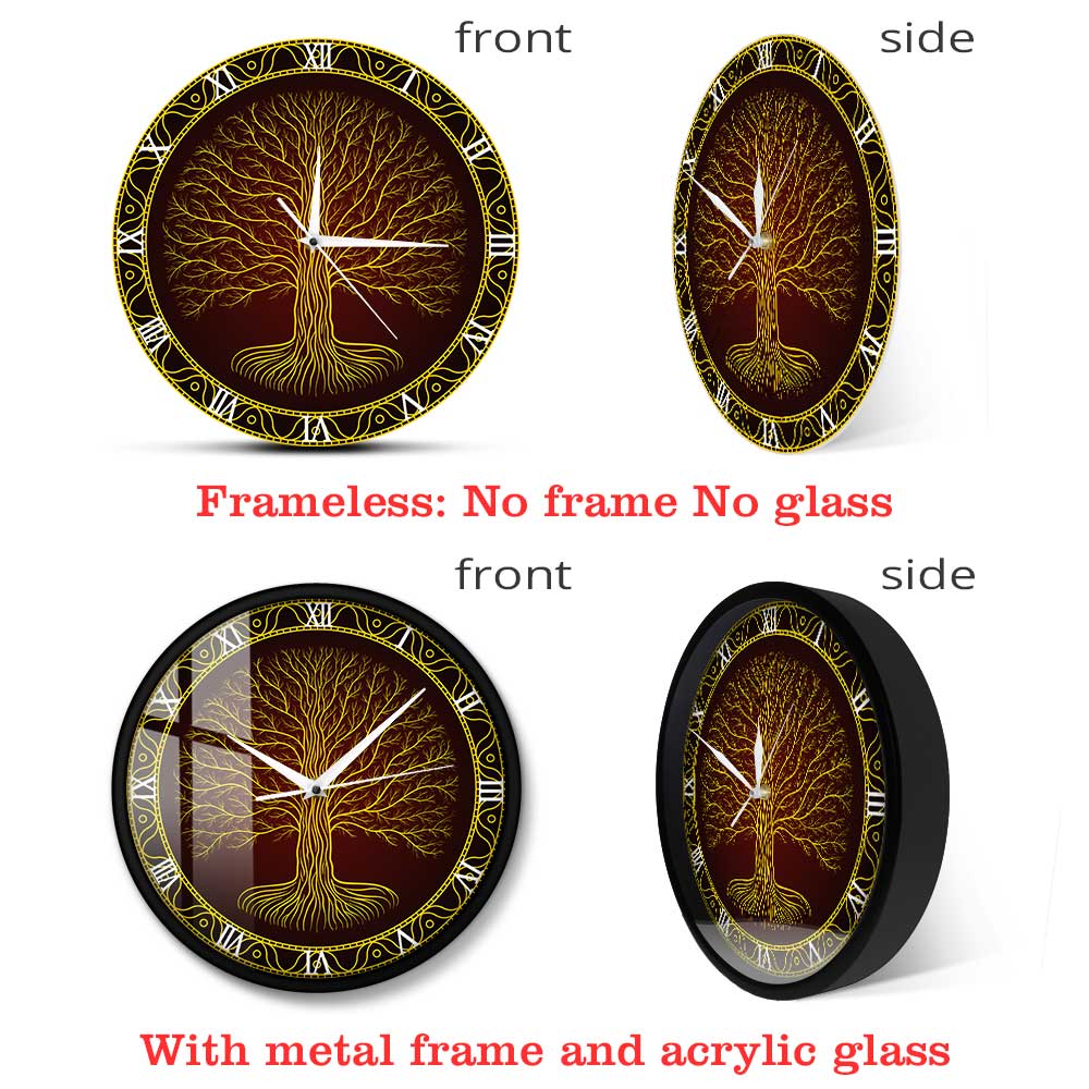 Nordisk helligt symbol druidisk yggdrasil trævægur livets træ viking mystisk amulet vægkunst boligindretning stille vægur