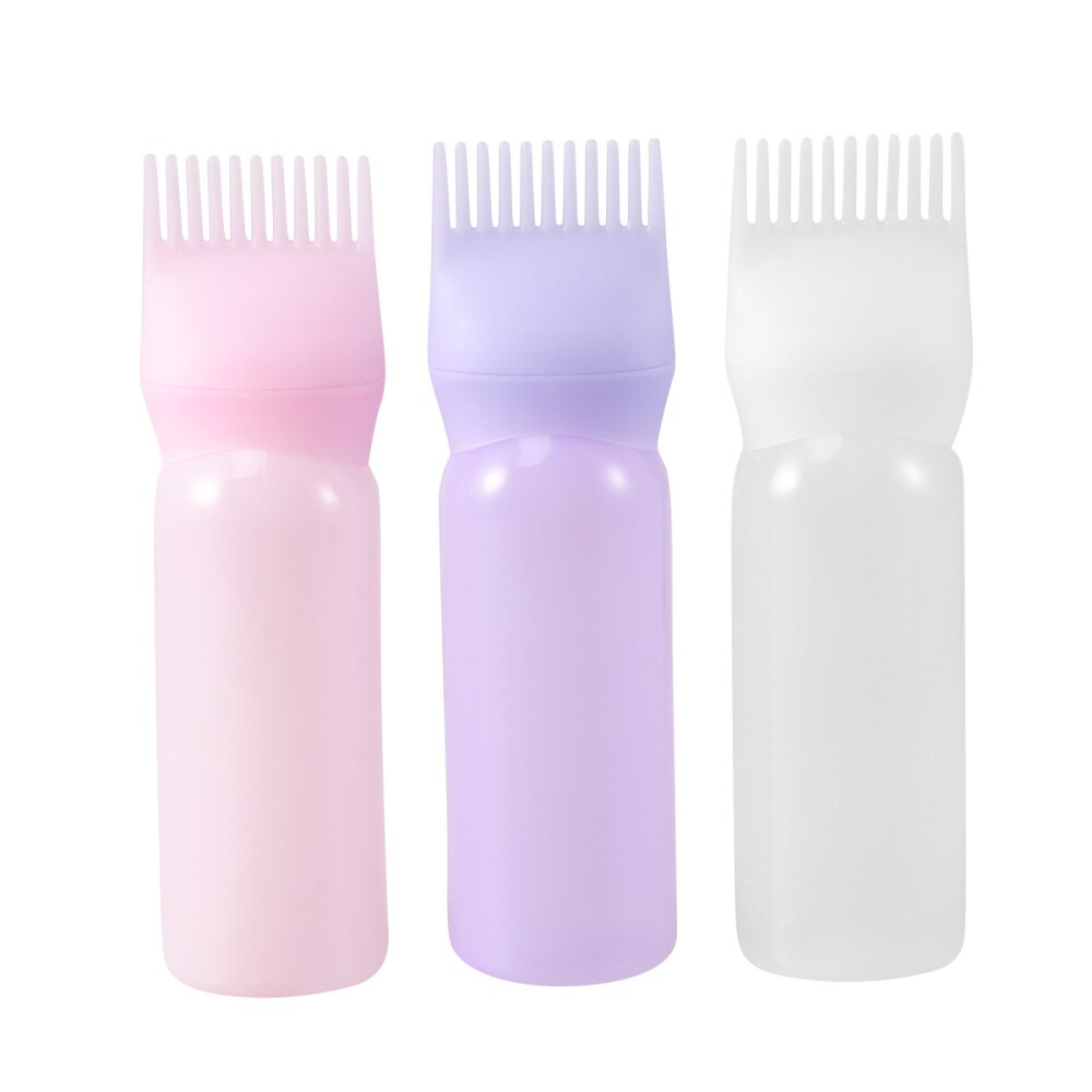 3Pcs Haarverf Fles Applicator Kam Doseren Met Afgestudeerd Schaal Salon Haarkleuring Verven (Wit Paars)