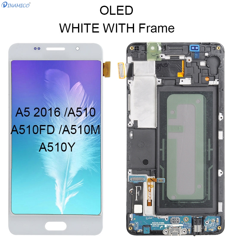 Dinamico A5 2016 wyświetlacz robić Samsung galaktyka A510 Lcd ekran dotykowy wymiana Digitizer zgromadzenie A510M A510F wyświetlacz z ramką